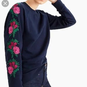 J Crew Sweatshirt withFloral Embroidery on Sleeves